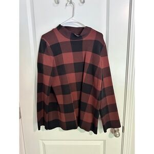 COS Buffalo Plaid Mock Neck‎ Long Sleeve Knit Top Brown Black Size M